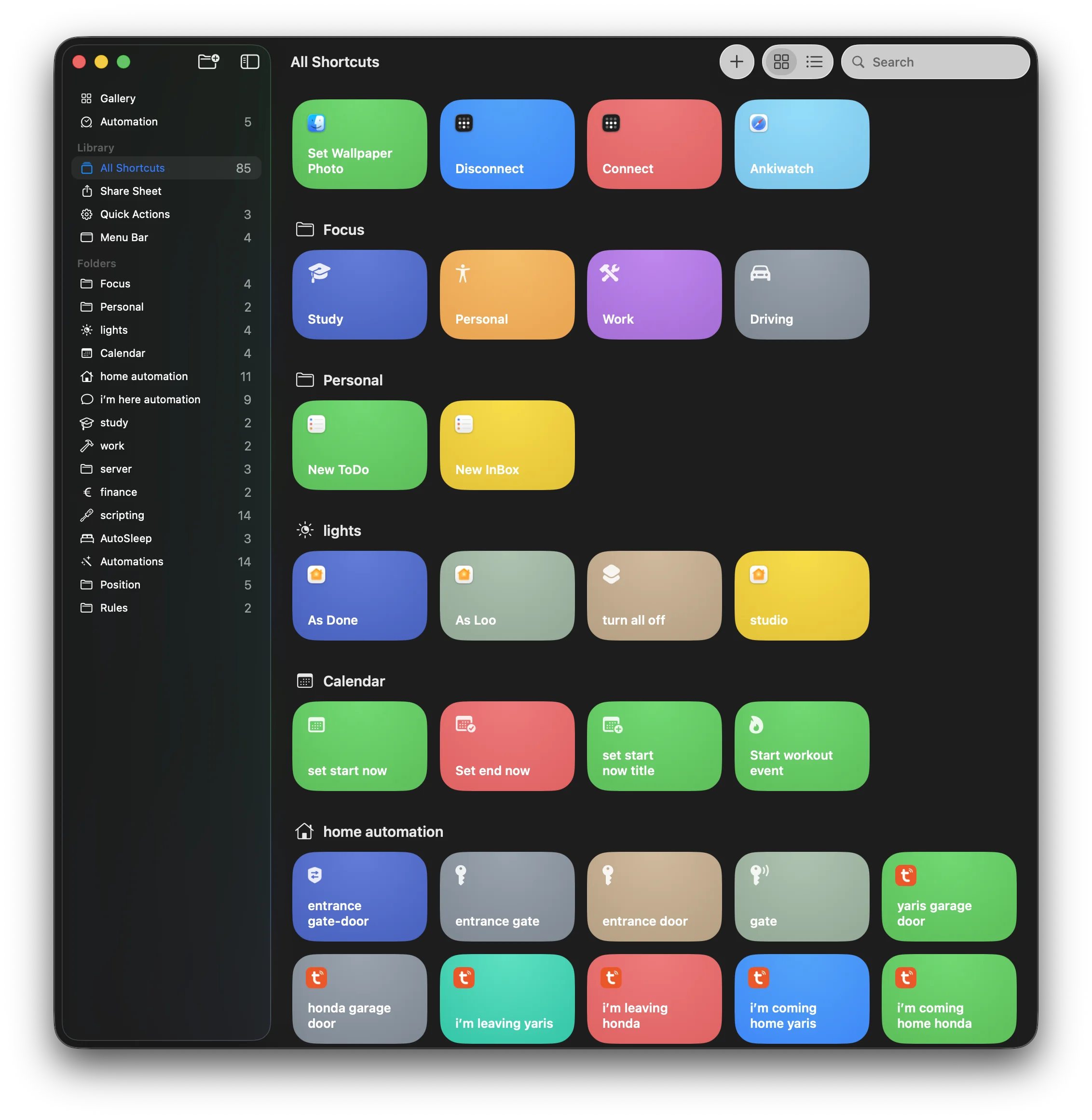 Shortcuts setup gallery (dark mode)