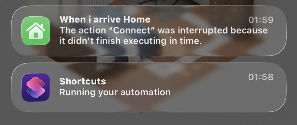 Shortcuts error: shortcut took too long