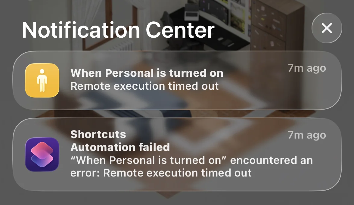 Shortcuts error: action failed