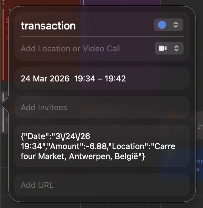 Calendar transaction event in dark mode