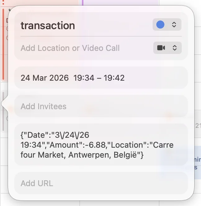 Calendar transaction event in light mode