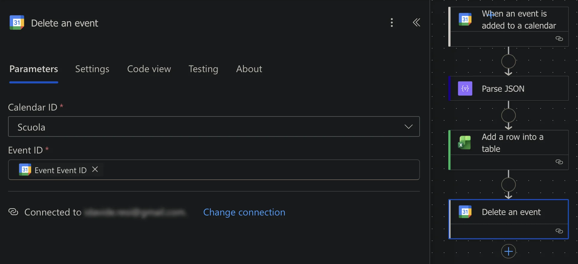 Delete event action in dark mode