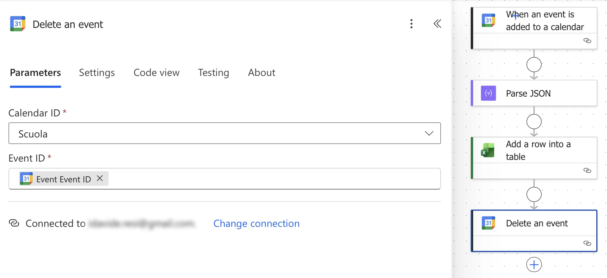Delete event action in light mode