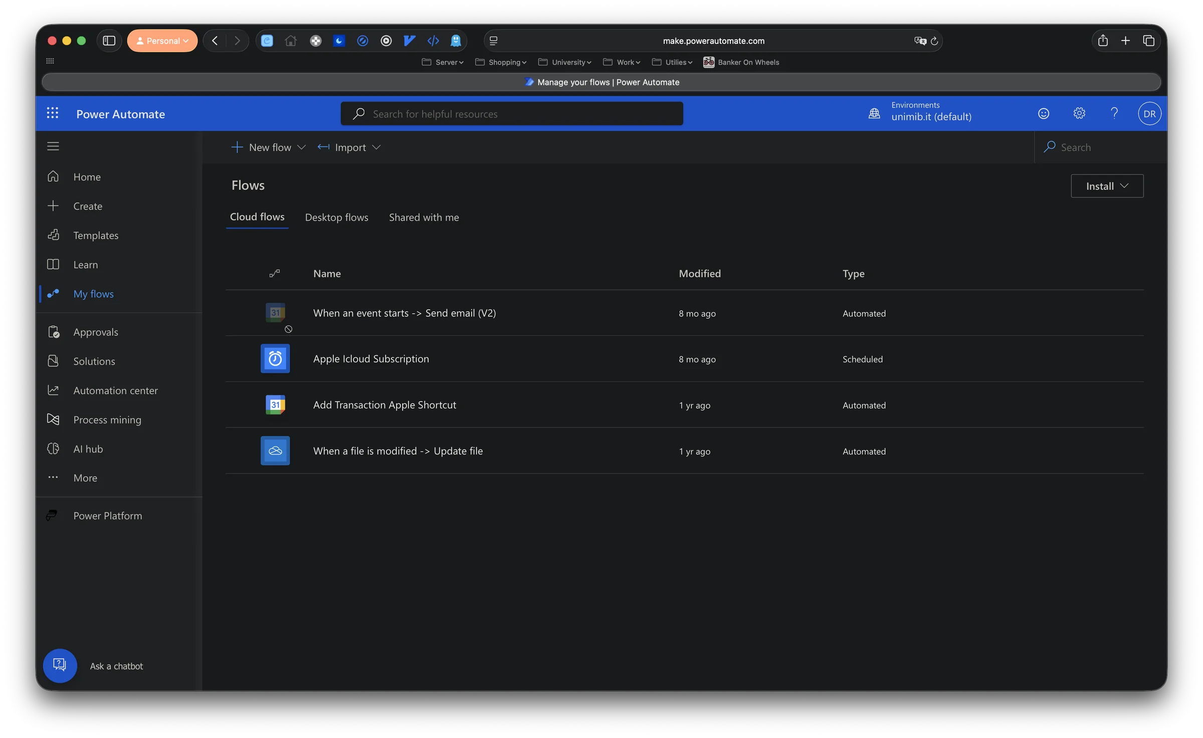 Microsoft Automate in dark mode