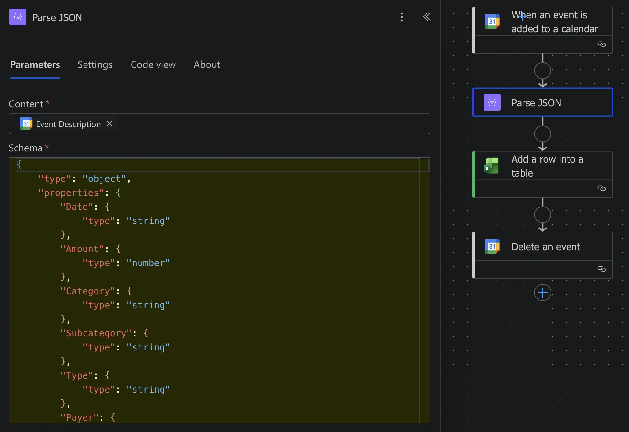 Parse JSON step in dark mode